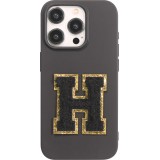 Autocollant sticker pour téléphone/tablette/ordinateur brodé en 3D noir - Lettre H