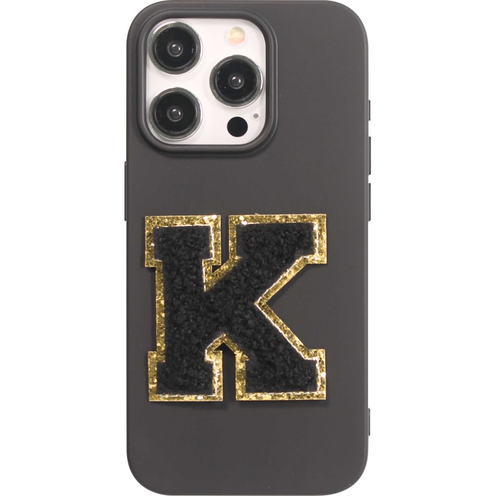 Autocollant sticker pour téléphone/tablette/ordinateur brodé en 3D noir - Lettre K