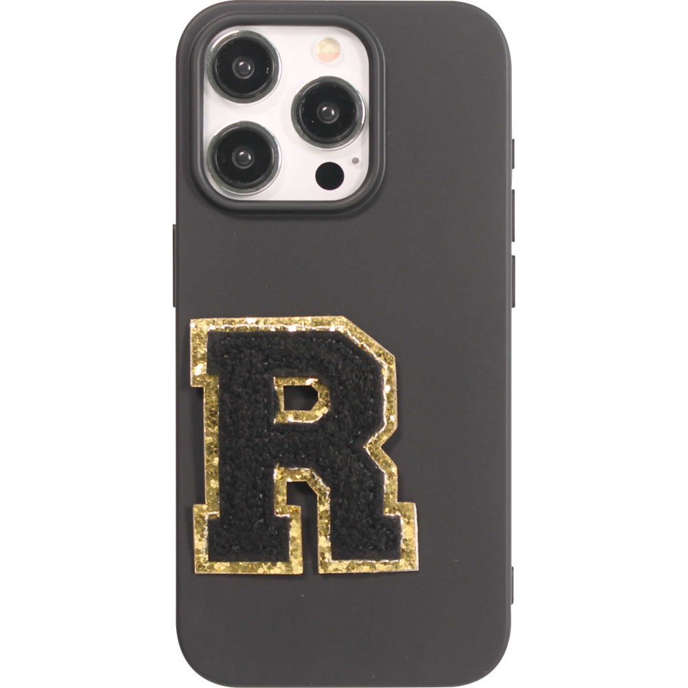 Autocollant sticker pour téléphone/tablette/ordinateur brodé en 3D noir - Lettre R