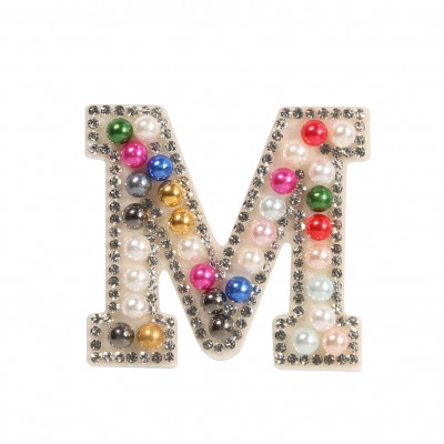 Autocollant sticker pour t&eacute;l&eacute;phone/tablette/ordinateur brod&eacute; en 3D pearls Rainbow - Lettre M