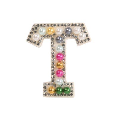 Autocollant sticker pour téléphone/tablette/ordinateur brodé en 3D pearls Rainbow - Lettre T