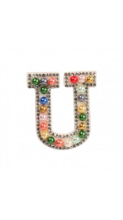 Autocollant sticker pour téléphone/tablette/ordinateur brodé en 3D pearls Rainbow - Lettre U