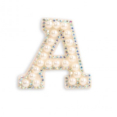 Autocollant sticker pour téléphone/tablette/ordinateur brodé en 3D pearls blanc - Lettre A