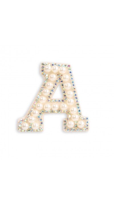 Autocollant sticker pour téléphone/tablette/ordinateur brodé en 3D pearls blanc - Lettre A