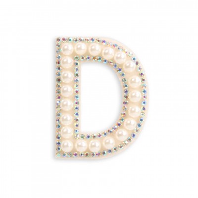 Autocollant sticker pour téléphone/tablette/ordinateur brodé en 3D pearls blanc - Lettre D