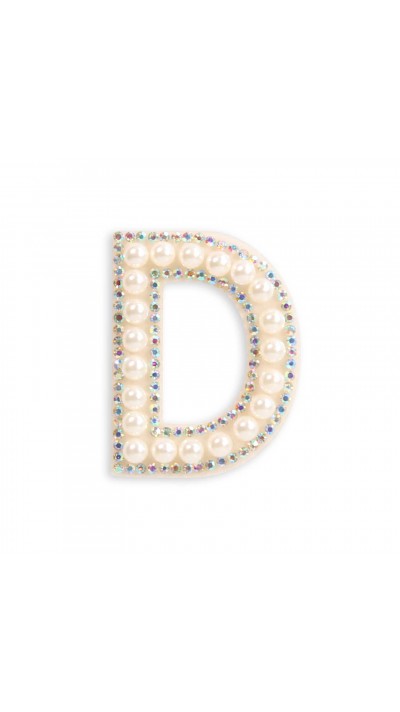 Autocollant sticker pour téléphone/tablette/ordinateur brodé en 3D pearls blanc - Lettre D