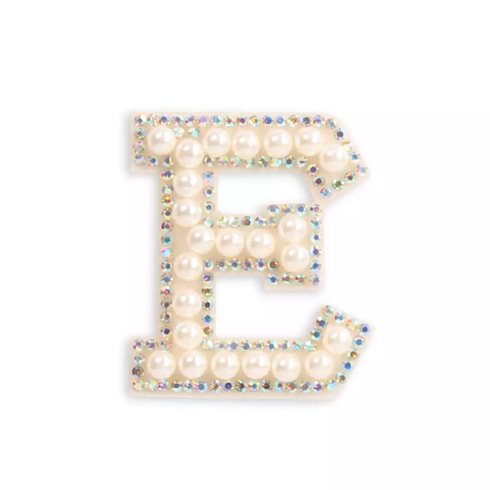 Autocollant sticker pour téléphone/tablette/ordinateur brodé en 3D pearls blanc - Lettre E
