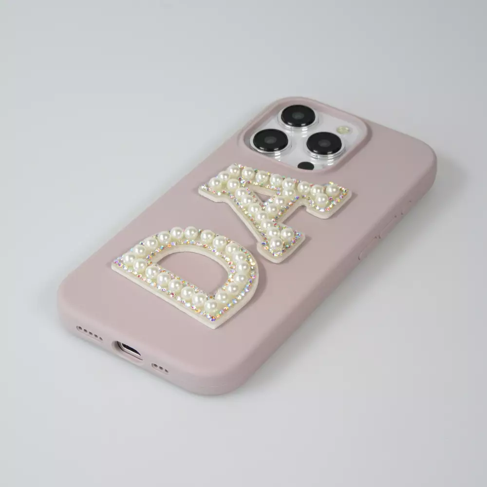 Autocollant sticker pour téléphone/tablette/ordinateur brodé en 3D pearls blanc - Lettre E
