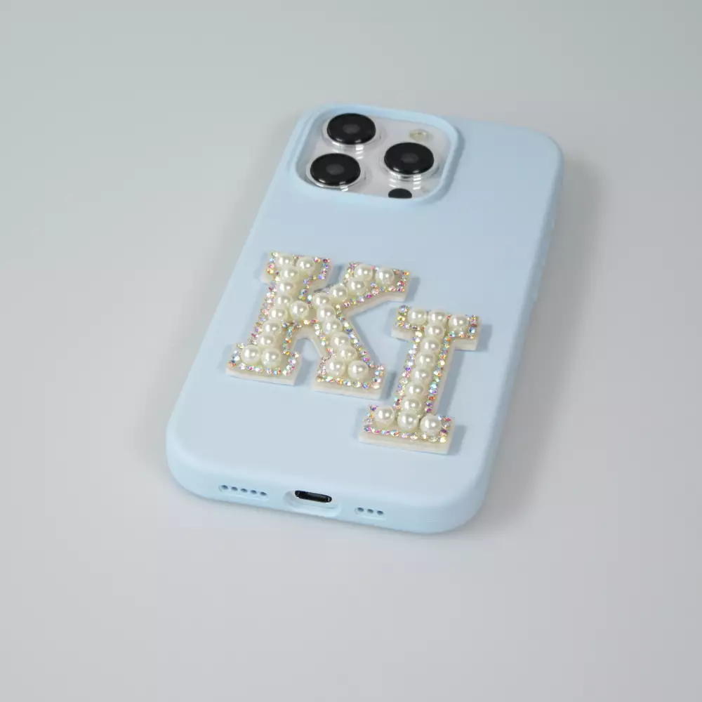 Autocollant sticker pour téléphone/tablette/ordinateur brodé en 3D pearls blanc - Lettre E