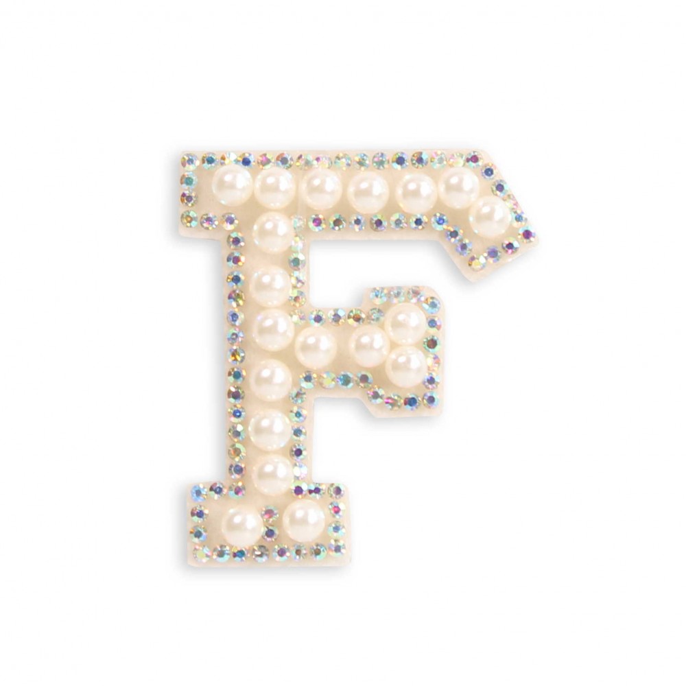 Autocollant sticker pour téléphone/tablette/ordinateur brodé en 3D pearls blanc - Lettre F