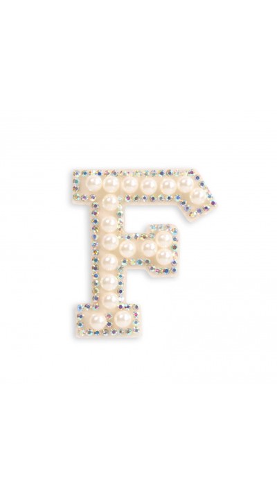 Autocollant sticker pour téléphone/tablette/ordinateur brodé en 3D pearls blanc - Lettre F