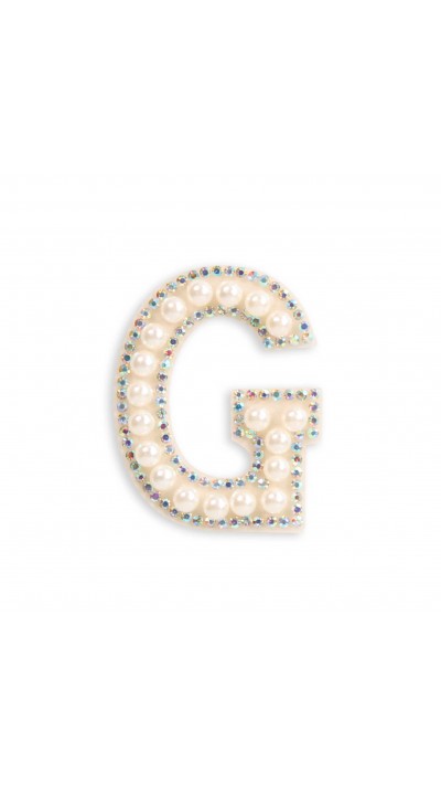 Autocollant sticker pour téléphone/tablette/ordinateur brodé en 3D pearls blanc - Lettre G