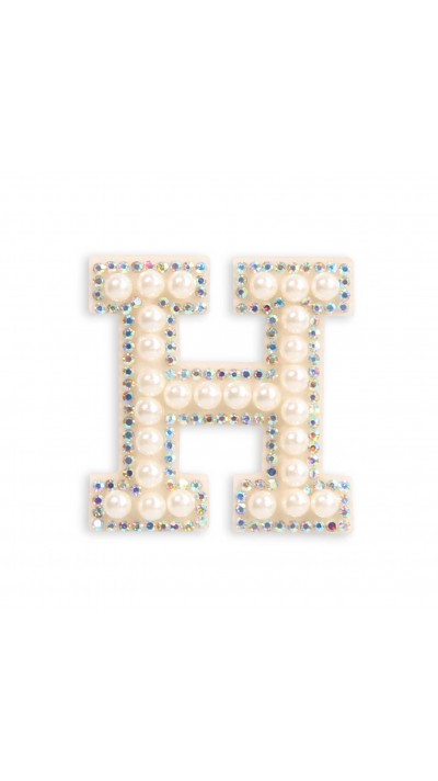 Autocollant sticker pour téléphone/tablette/ordinateur brodé en 3D pearls blanc - Lettre H