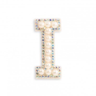 Autocollant sticker pour t&eacute;l&eacute;phone/tablette/ordinateur brod&eacute; en 3D pearls blanc - Lettre I