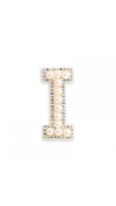 Autocollant sticker pour téléphone/tablette/ordinateur brodé en 3D pearls blanc - Lettre I