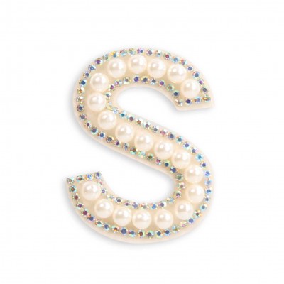 Autocollant sticker pour téléphone/tablette/ordinateur brodé en 3D pearls blanc - Lettre S