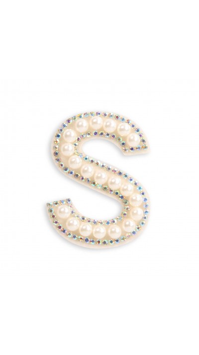 Autocollant sticker pour téléphone/tablette/ordinateur brodé en 3D pearls blanc - Lettre S