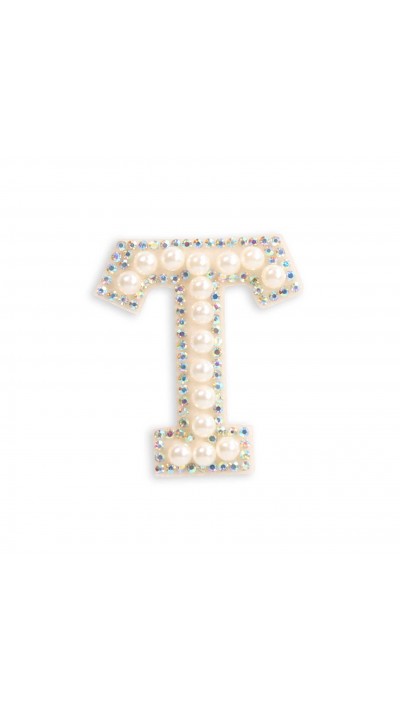 Autocollant sticker pour téléphone/tablette/ordinateur brodé en 3D pearls blanc - Lettre T