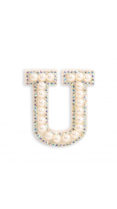 Autocollant sticker pour téléphone/tablette/ordinateur brodé en 3D pearls blanc - Lettre U