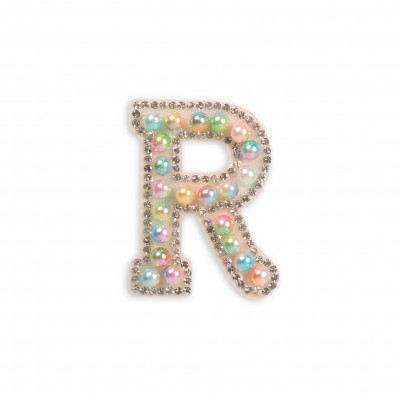 Autocollant sticker pour t&eacute;l&eacute;phone/tablette/ordinateur brod&eacute; en 3D pearls multi color - Lettre R