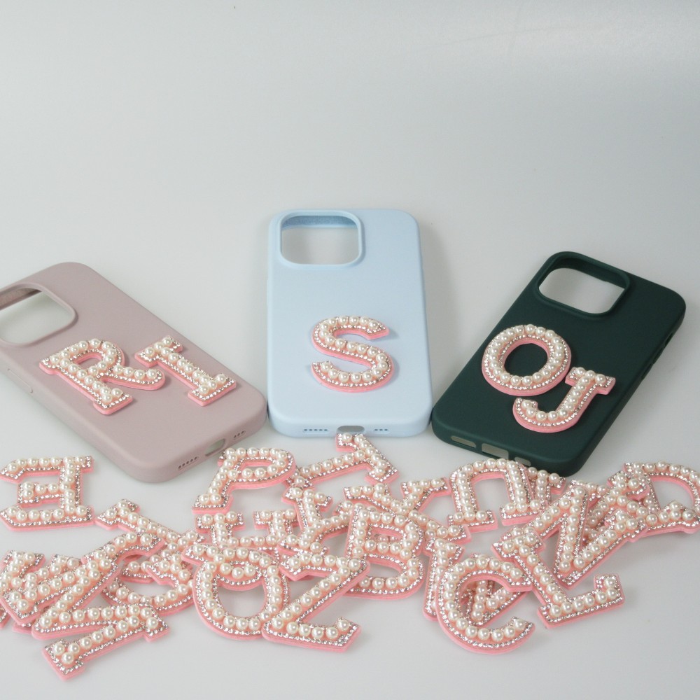 Autocollant sticker pour téléphone/tablette/ordinateur brodé en 3D pearls rose - Lettre A