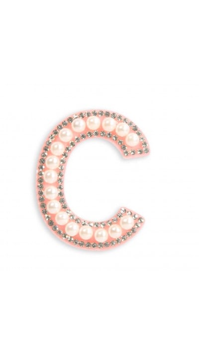 Autocollant sticker pour téléphone/tablette/ordinateur brodé en 3D pearls rose - Lettre C