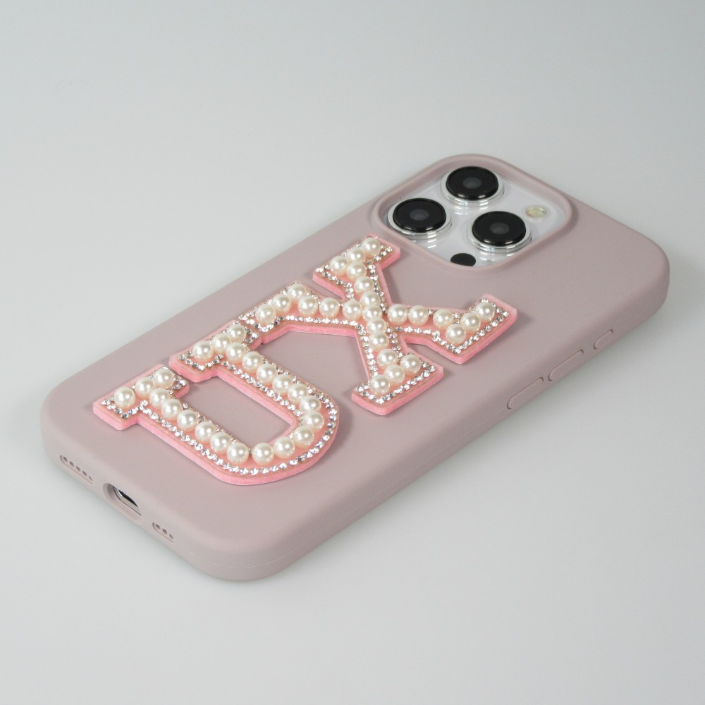 Autocollant sticker pour téléphone/tablette/ordinateur brodé en 3D pearls rose - Lettre D