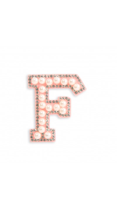 Autocollant sticker pour téléphone/tablette/ordinateur brodé en 3D pearls rose - Lettre F