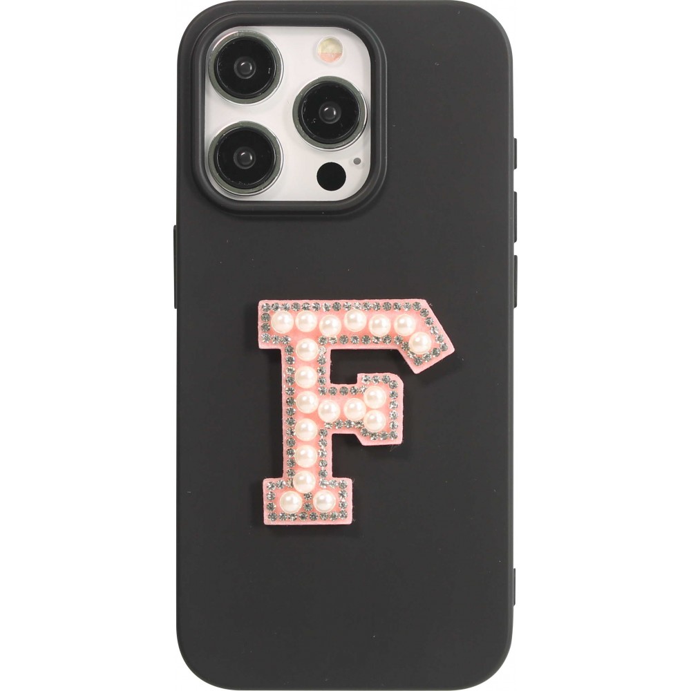 Autocollant sticker pour téléphone/tablette/ordinateur brodé en 3D pearls rose - Lettre F