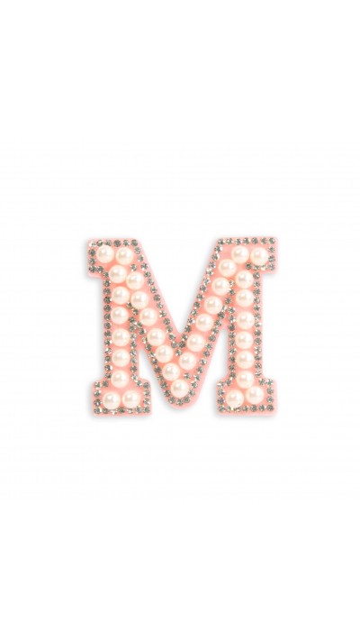 Autocollant sticker pour téléphone/tablette/ordinateur brodé en 3D pearls rose - Lettre M