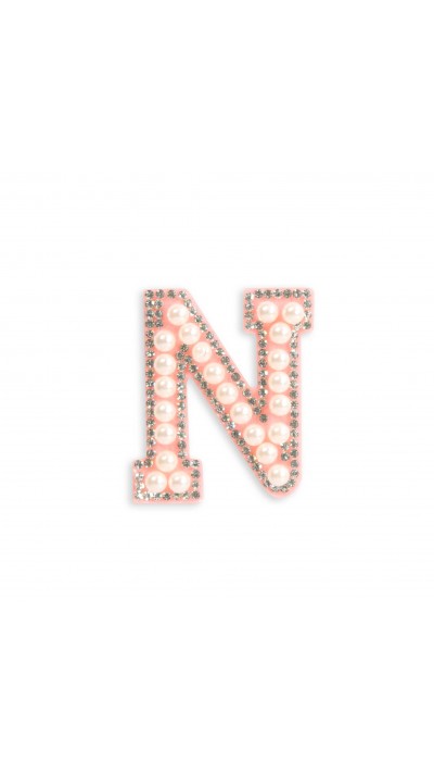 Autocollant sticker pour téléphone/tablette/ordinateur brodé en 3D pearls rose - Lettre N