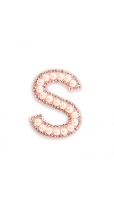 Autocollant sticker pour téléphone/tablette/ordinateur brodé en 3D pearls rose - Lettre S