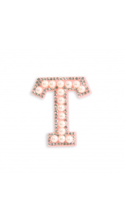 Autocollant sticker pour téléphone/tablette/ordinateur brodé en 3D pearls rose - Lettre T