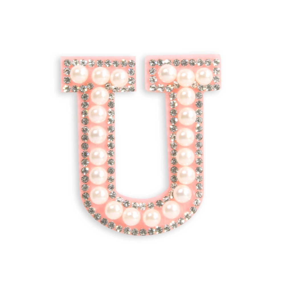 Autocollant sticker pour téléphone/tablette/ordinateur brodé en 3D pearls rose - Lettre U