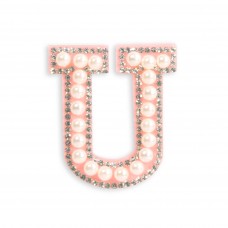 Autocollant sticker pour téléphone/tablette/ordinateur brodé en 3D pearls rose - Lettre U