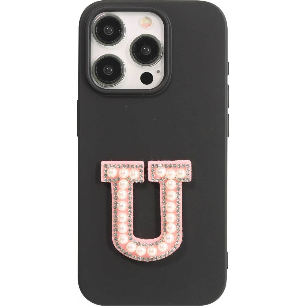 Autocollant sticker pour téléphone/tablette/ordinateur brodé en 3D pearls rose - Lettre U
