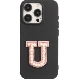 Autocollant sticker pour téléphone/tablette/ordinateur brodé en 3D pearls rose - Lettre U