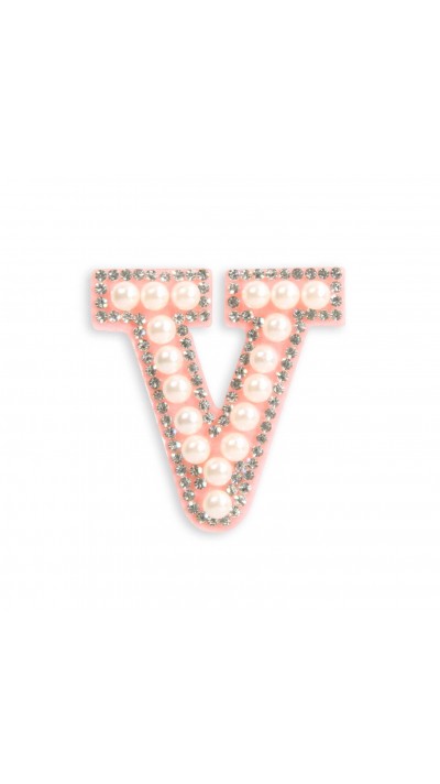 Autocollant sticker pour téléphone/tablette/ordinateur brodé en 3D pearls rose - Lettre V