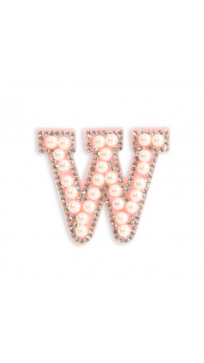 Autocollant sticker pour téléphone/tablette/ordinateur brodé en 3D pearls rose - Lettre W