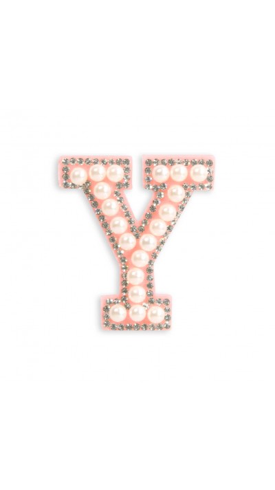 Autocollant sticker pour téléphone/tablette/ordinateur brodé en 3D pearls rose - Lettre Y
