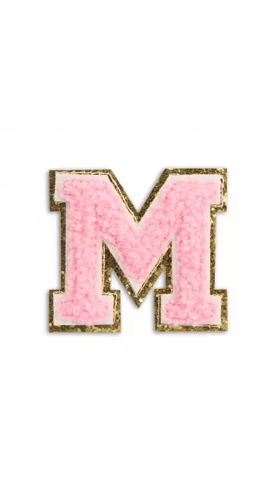 Autocollant sticker pour téléphone/tablette/ordinateur brodé en 3D rose clair - Lettre M