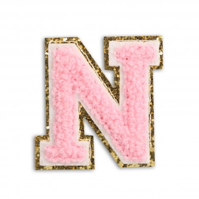 Autocollant sticker pour téléphone/tablette/ordinateur brodé en 3D rose clair - Lettre N