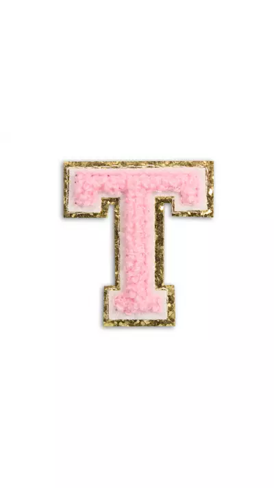 Autocollant sticker pour téléphone/tablette/ordinateur brodé en 3D rose clair - Lettre T