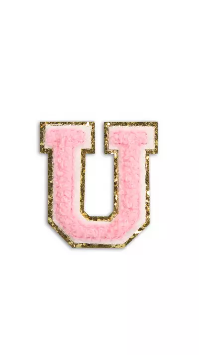 Autocollant sticker pour téléphone/tablette/ordinateur brodé en 3D rose clair - Lettre U