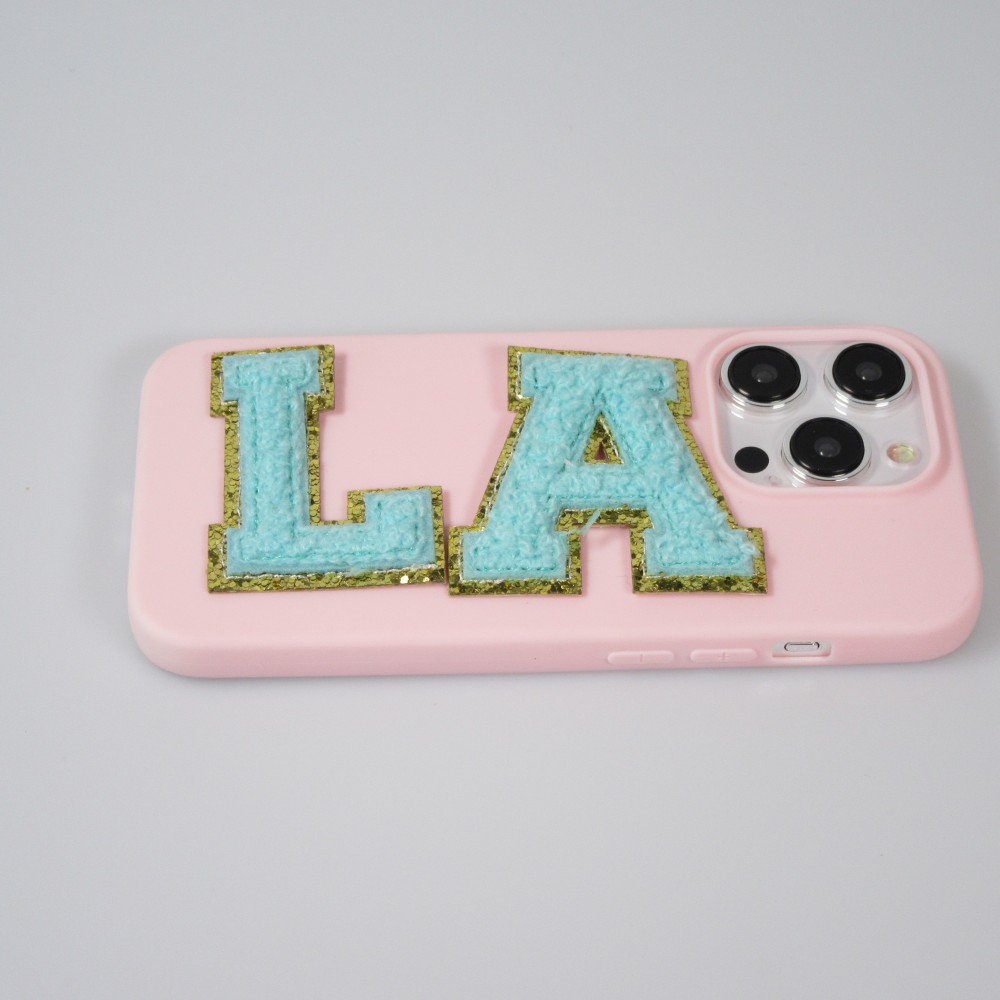 Autocollant sticker pour téléphone/tablette/ordinateur brodé en 3D turquoise - Lettre E
