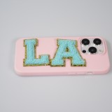 Autocollant sticker pour téléphone/tablette/ordinateur brodé en 3D turquoise - Lettre E