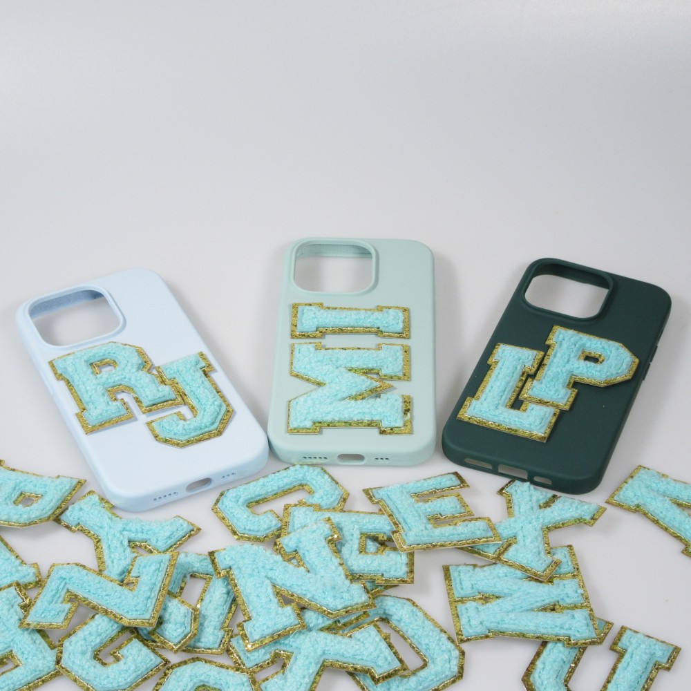 Autocollant sticker pour téléphone/tablette/ordinateur brodé en 3D turquoise - Lettre E