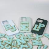 Autocollant sticker pour téléphone/tablette/ordinateur brodé en 3D turquoise - Lettre F