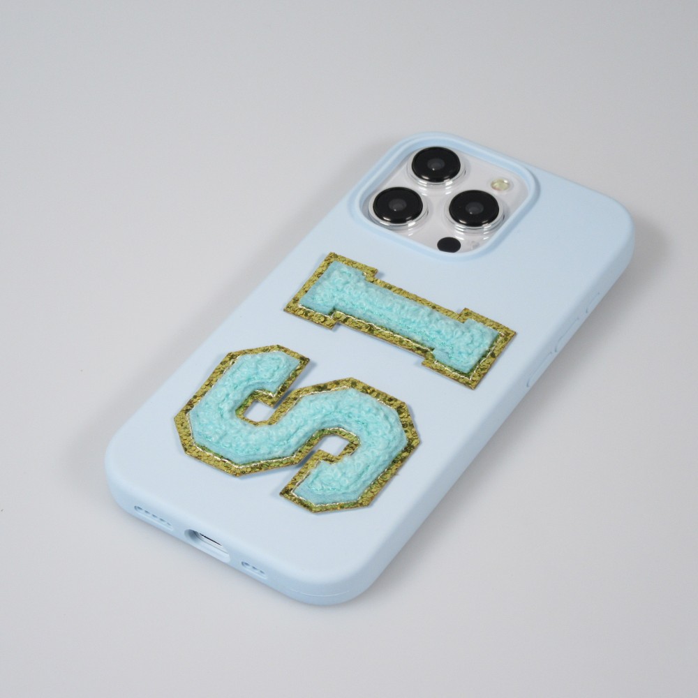 Autocollant sticker pour téléphone/tablette/ordinateur brodé en 3D turquoise - Lettre F