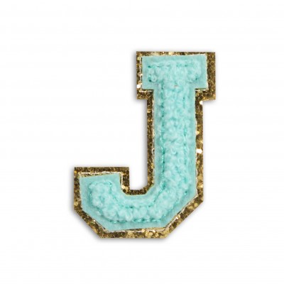 Autocollant sticker pour t&eacute;l&eacute;phone/tablette/ordinateur brod&eacute; en 3D turquoise - Lettre J
